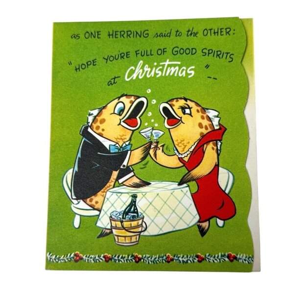 Vintage Christmas Cards Set of 2 Humorous Original 1940s 50s Pinup Retro Crafts - Picture 4 of 7